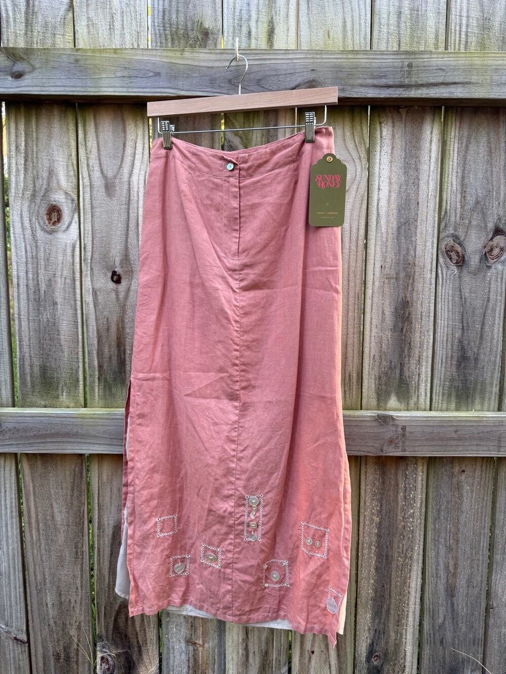 Hand-Dyed Vintage Linen Embellished Maxi Skirt